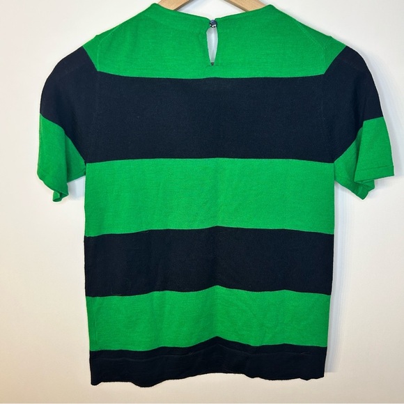 J.Crew Navy Blue and Green Stripe Bejeweled Merino Wool Short Sleeve Sweater, XS - Picture 5 of 9